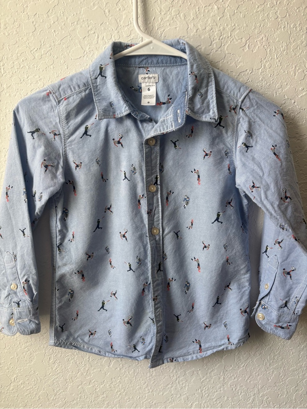 Carter's Light Blue Button-Down Shirt with Sport Players Print